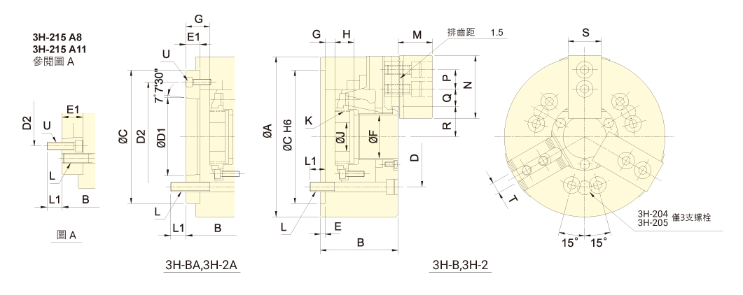 台湾佳贺autogrip三爪中空卡盘3H/3H-A/3H-2/3H-2A