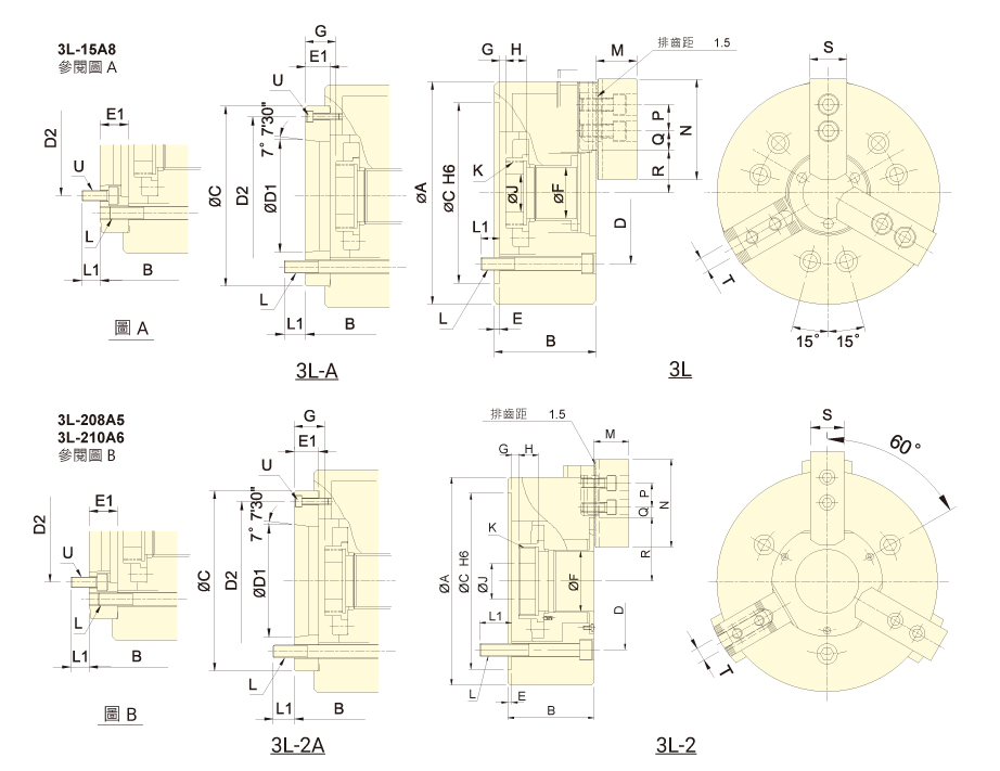 台湾佳贺autogrip三爪长行程卡盘3L/3LA