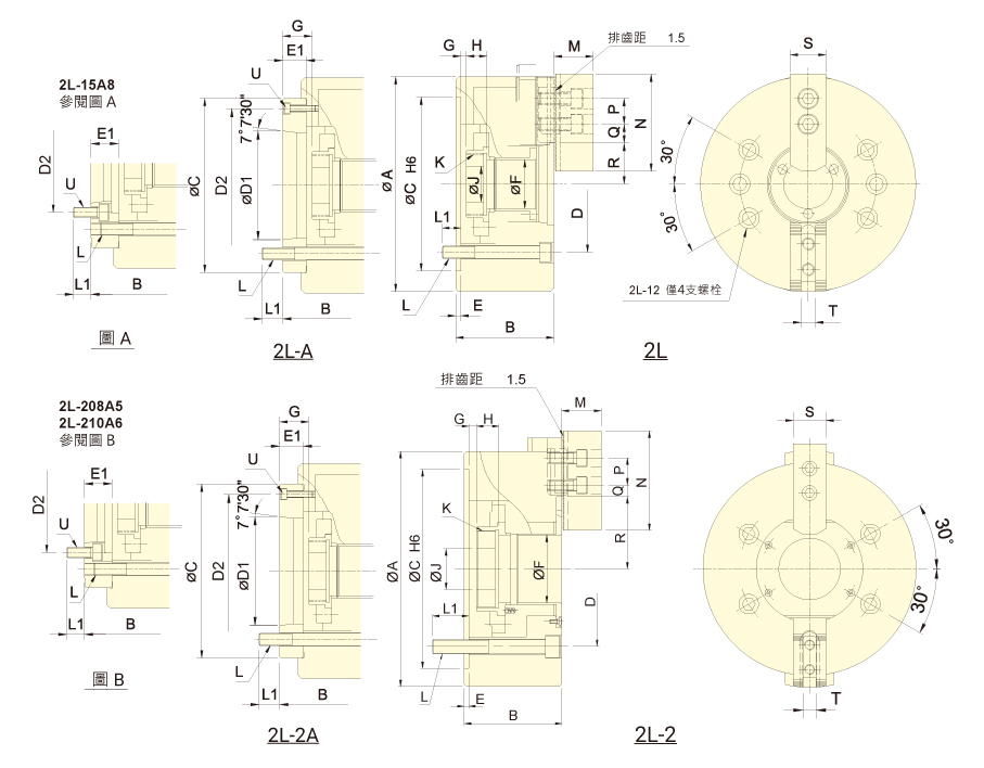 台湾佳贺autogrip两爪中空长行程卡盘2L/2L-A