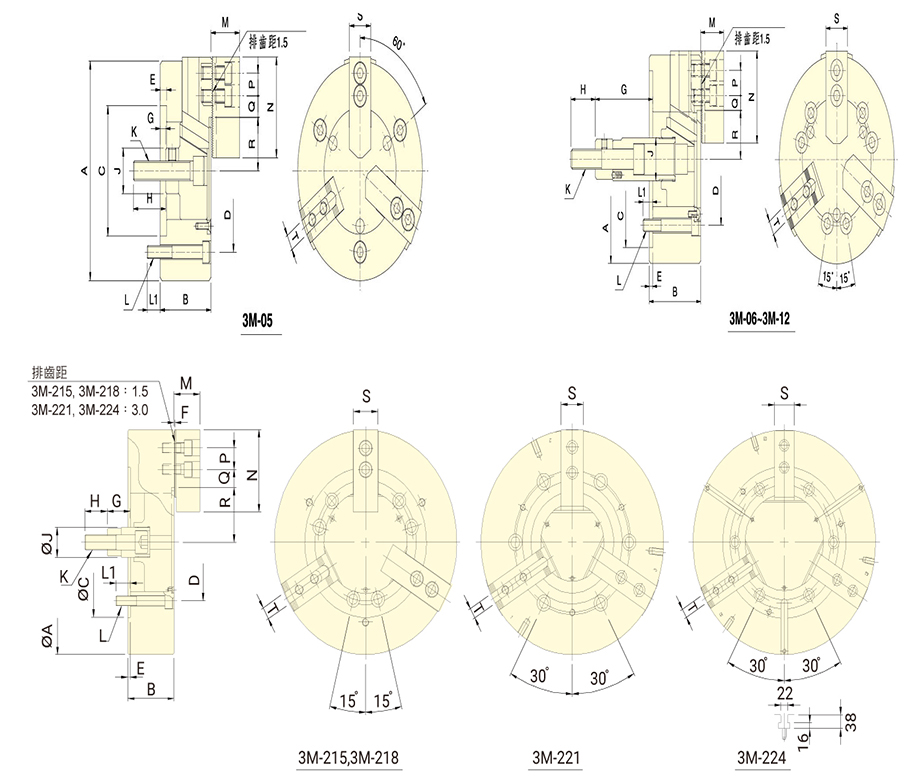 台湾佳贺autogrip三爪中实长行程卡盘3M