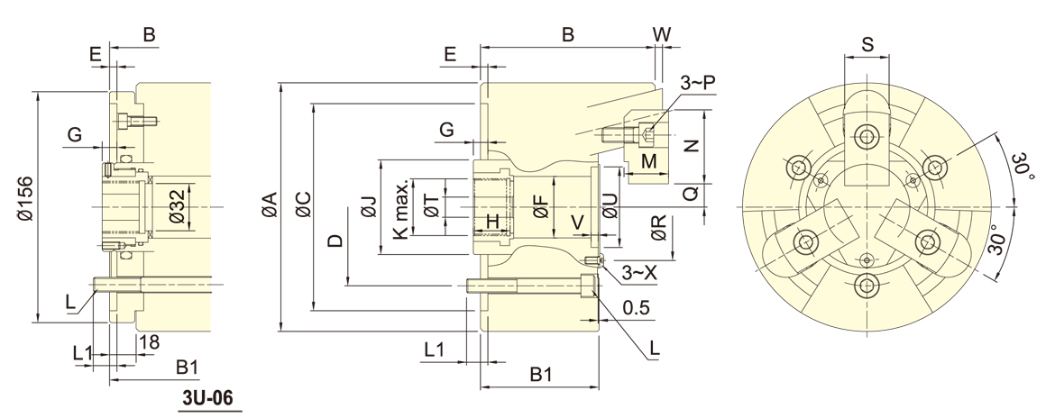 台湾佳贺autogrip三爪后拉卡盘3U/3U-K