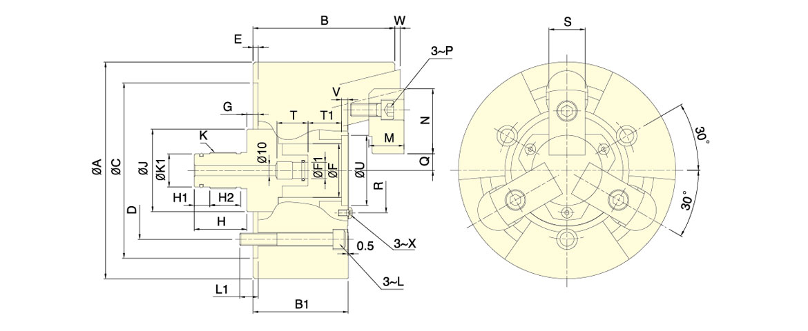 台湾佳贺autogrip三爪后拉卡盘3U/3U-K