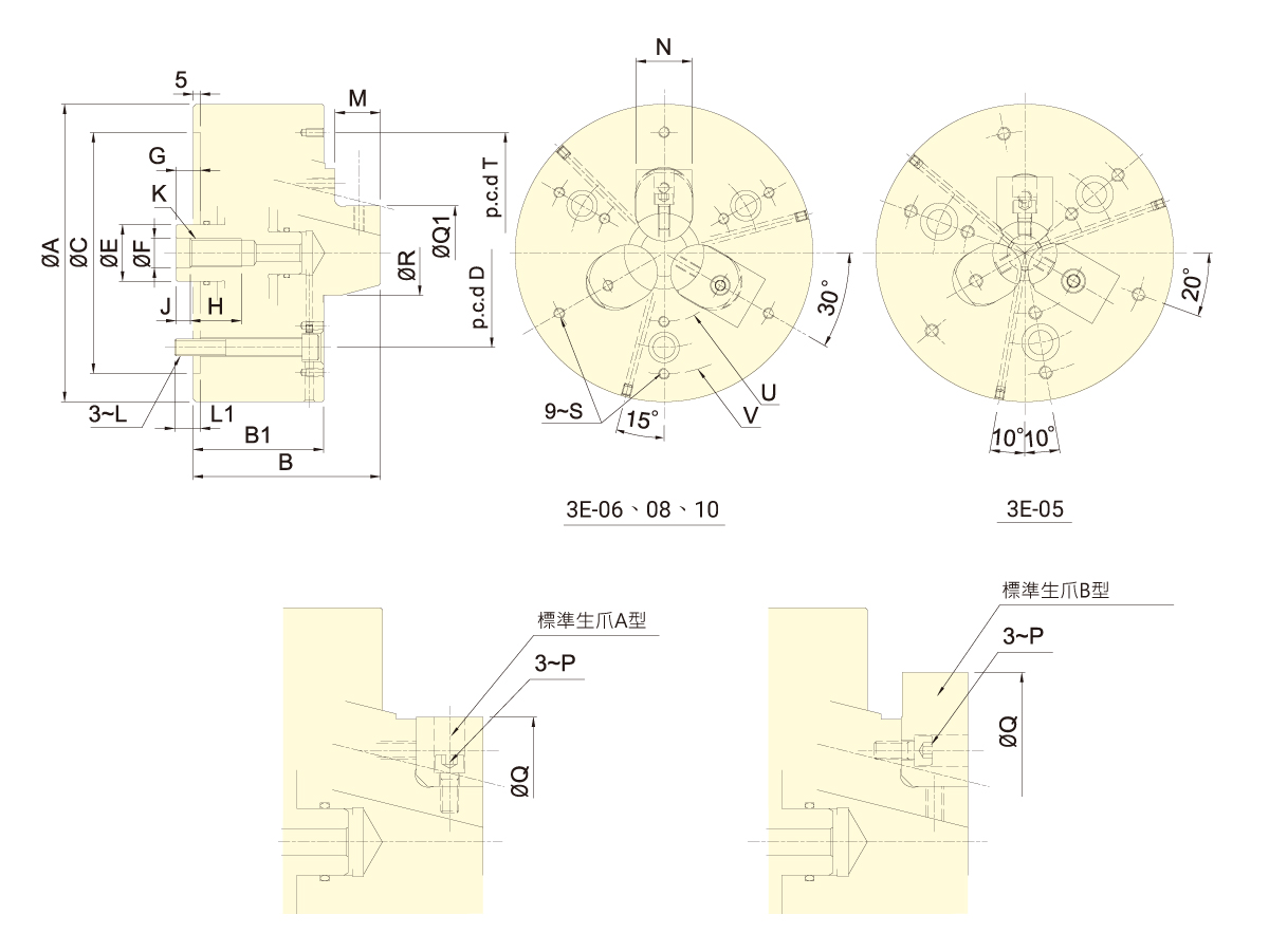 台湾佳贺autogrip三爪内张后拉卡盘3E