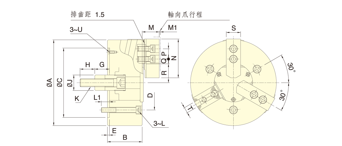 台湾佳贺autogrip三爪中实斜爪式卡盘3N