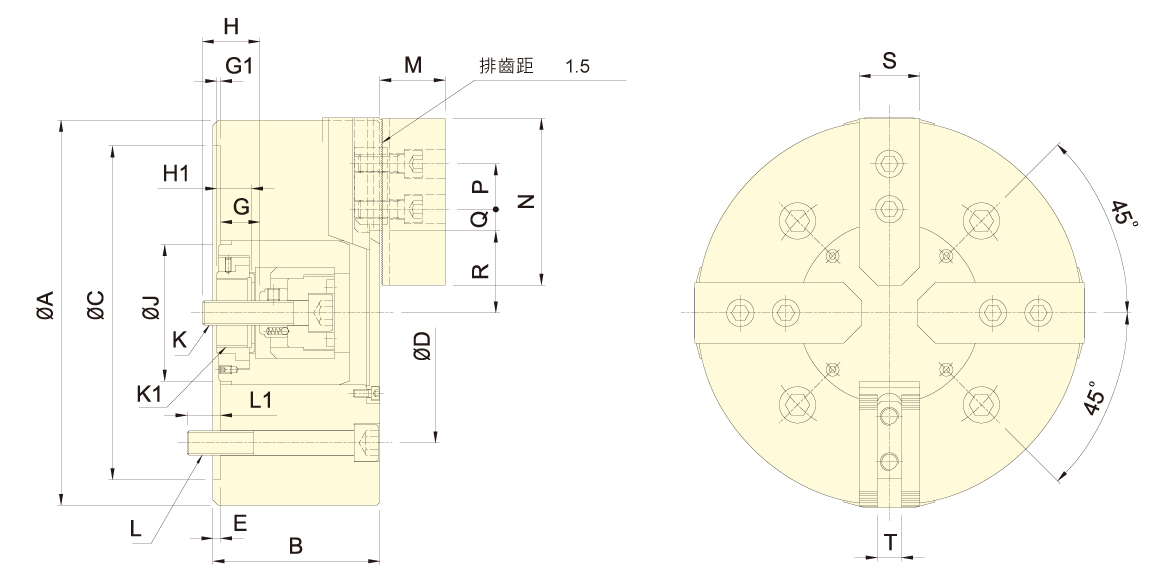 台湾佳贺autogrip四爪双动卡盘4T