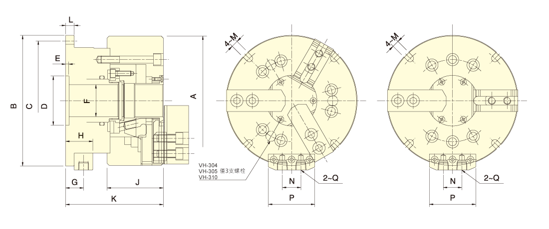台湾佳贺autogrip中空立置式二/三爪夹头VH