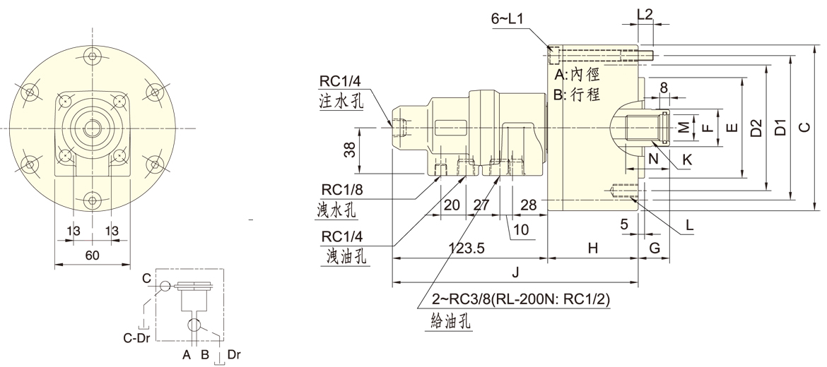 台湾佳贺autogrip短型注水型回转油压缸RL-N