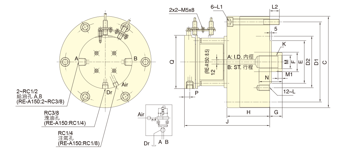 台湾佳贺autogrip附逆止阀注气回转油压缸RE-A