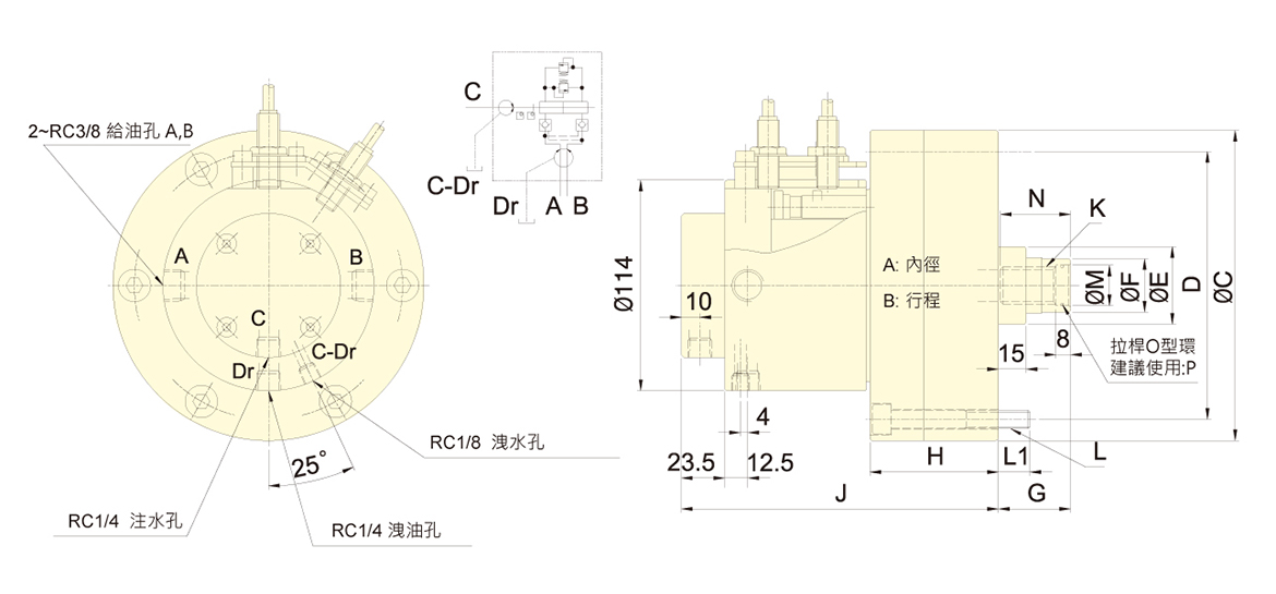 台湾佳贺autogrip附逆止阀注水回转油压缸ER-L