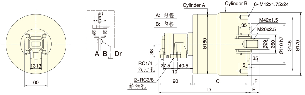 台湾佳贺autogrip附逆止阀双杆式回转油压缸RD