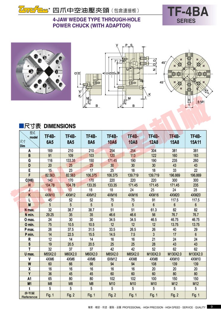 台湾通福tonfou四爪中空液压卡盘TF-4BA