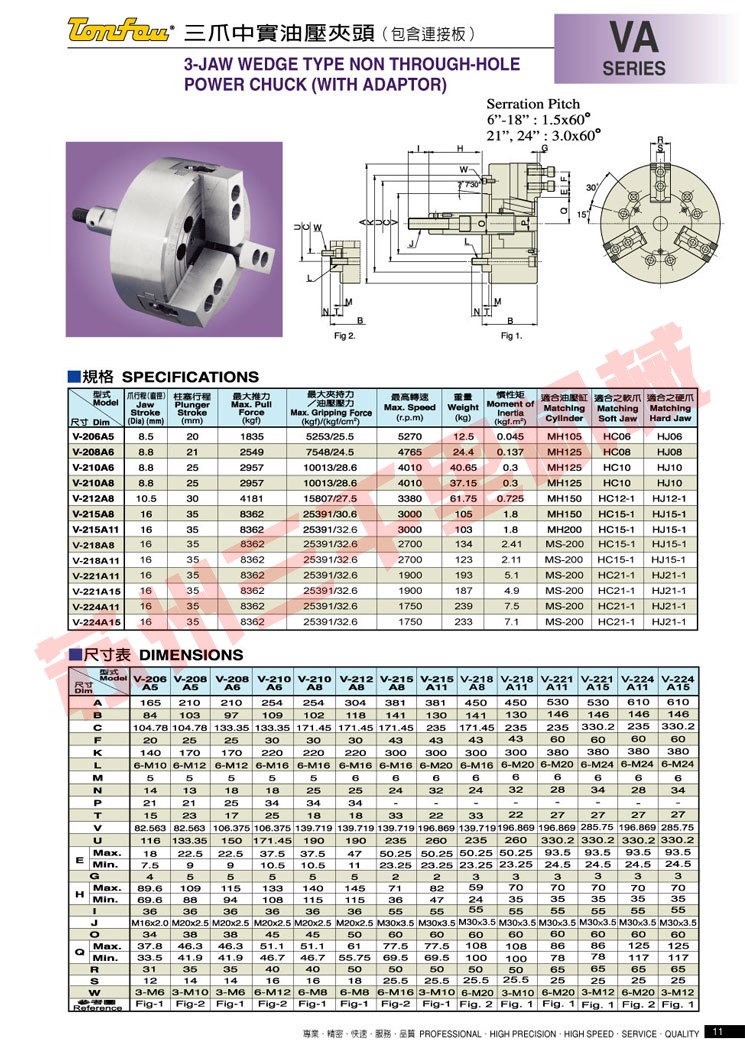 台湾通福tonfou三爪中实液压卡盘VA