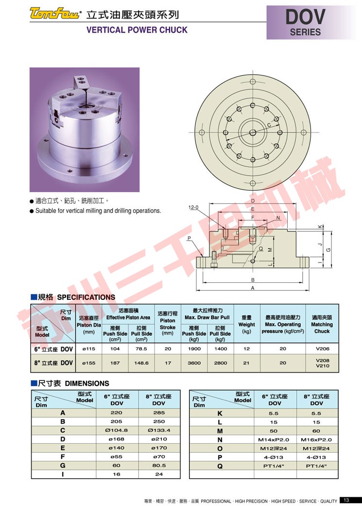 台湾通福tonfou立式液压卡盘系列DOV