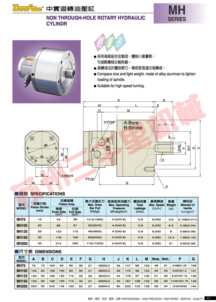 台湾通福tonfou中实回转液压缸MH