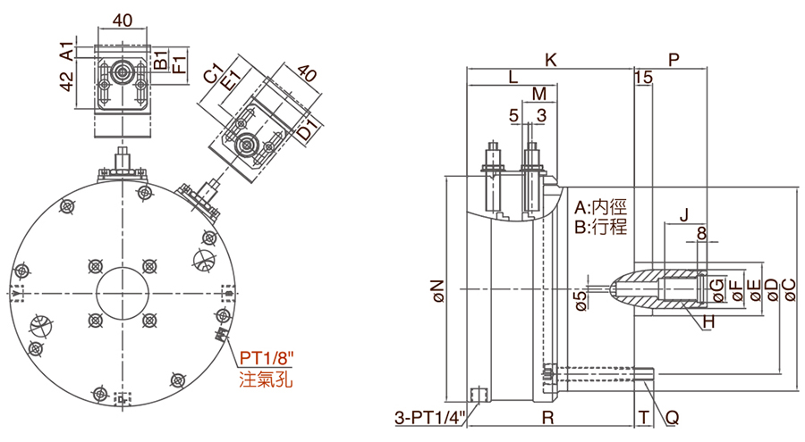 台湾千岛chandox注气超薄型中实回转油压缸LS-REA 台湾千岛chandox注气超薄型中实回转油压缸LS-REA