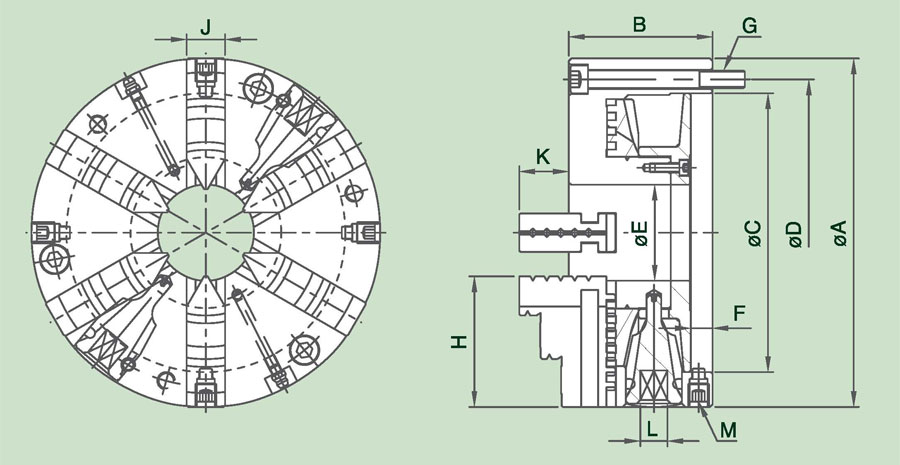 台湾千岛chandox可调式普通型六爪钢壳卡盘6DACT